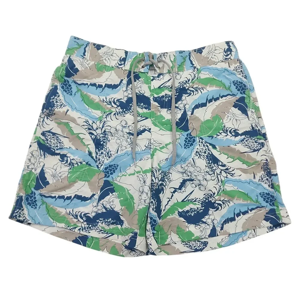Speedo Swim Trunks Shorts Mens Large White Tropical Print Mesh Summer Beach